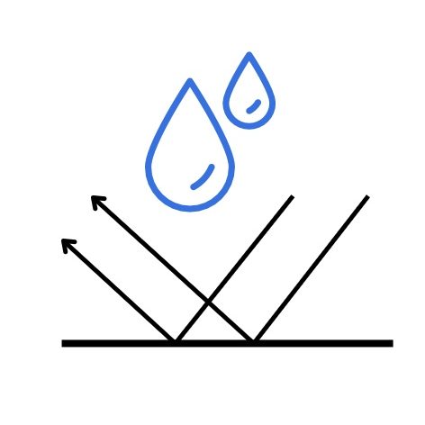 Wassertropfen, die von einer Oberfläche abprallen, symbolisierende Wasserabweisung.